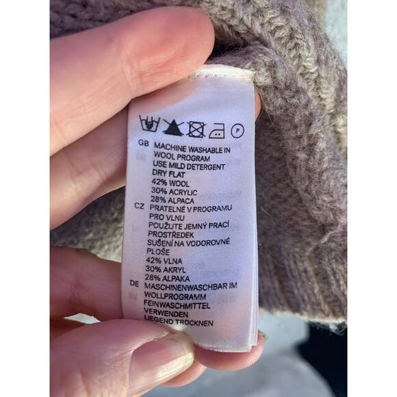 H&M LOGG Tan Two Button Cardigan, Wool and Alpaca Cable Knit, Women’s Size Small - Picture 5 of 9